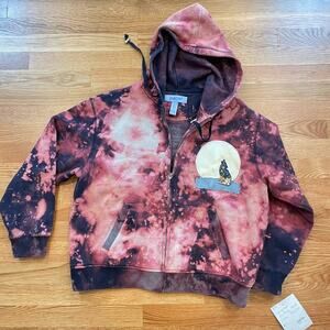 Madam P Upcycled Vintage Acid Dye Wolf celestial  Hoodie.  Sz. L #ZZ